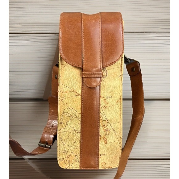 Vintage Mark Paul Geographic Map Wine Carrier Leather Canister Shoulder Strap - Picture 1 of 16